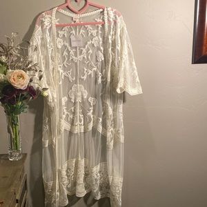 NWT Long Cream Lace Cardigan